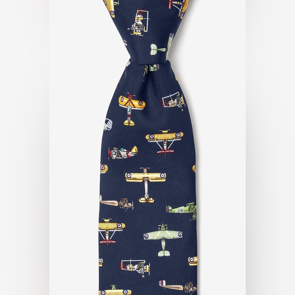 Vintage Alynn 100% Silk Tie U.S. Warplanes Navy Blue Air Force Military Print